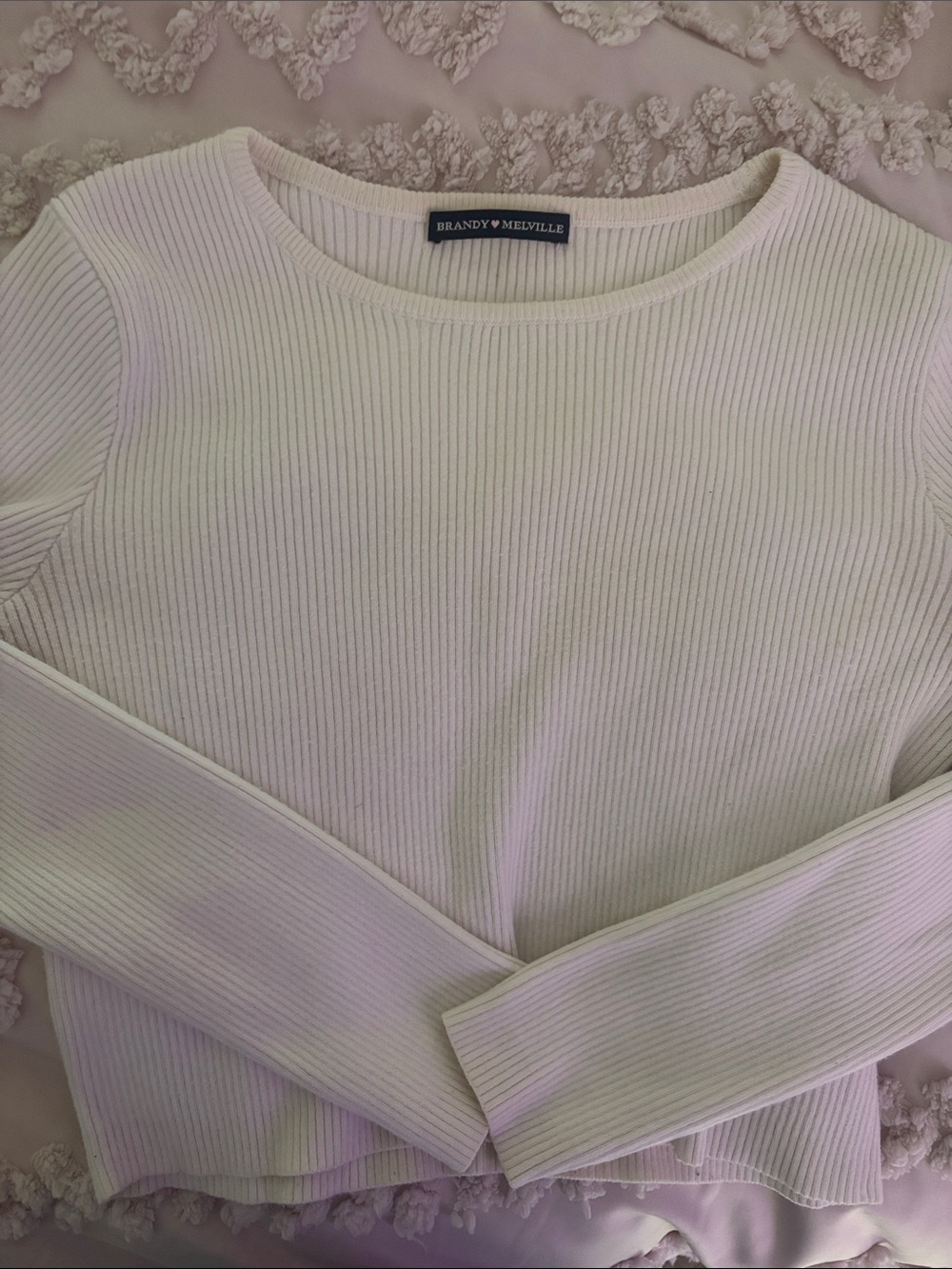 Brandy Melville Cream Ribbed Long-Sleeve Top